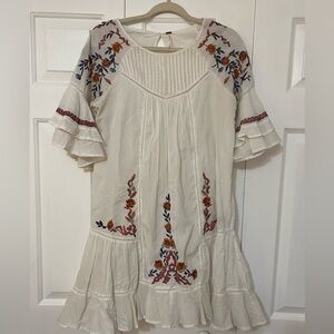 Free People Pavlo Embroidered Tiered Dress Lined Flowy Floral Festival Boho